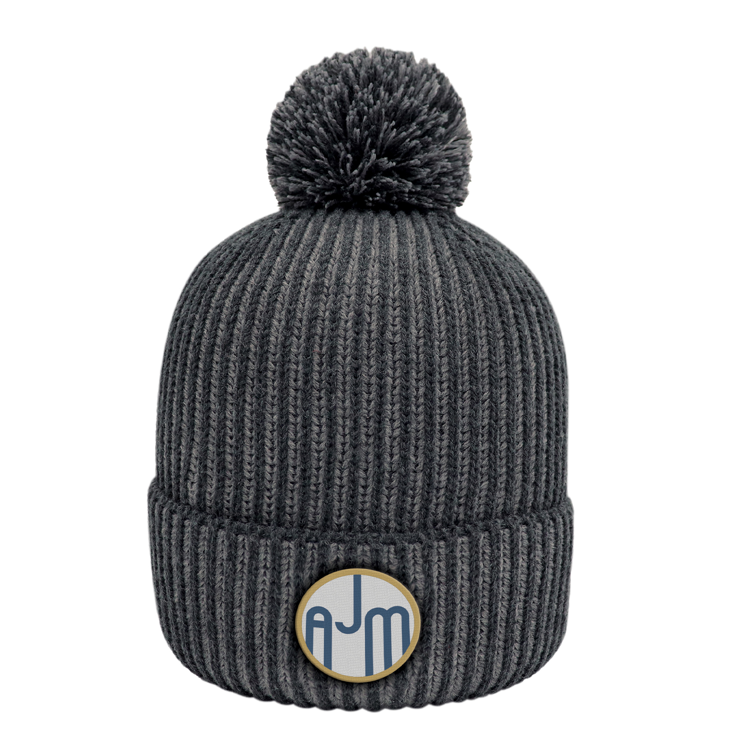 Acrylic Cuff Toque with Flat Seams (Pom Pom 8cm) Stripe rib knit Acrylic Cuff Toque With Flat Seams (Pom Pom 8cm)