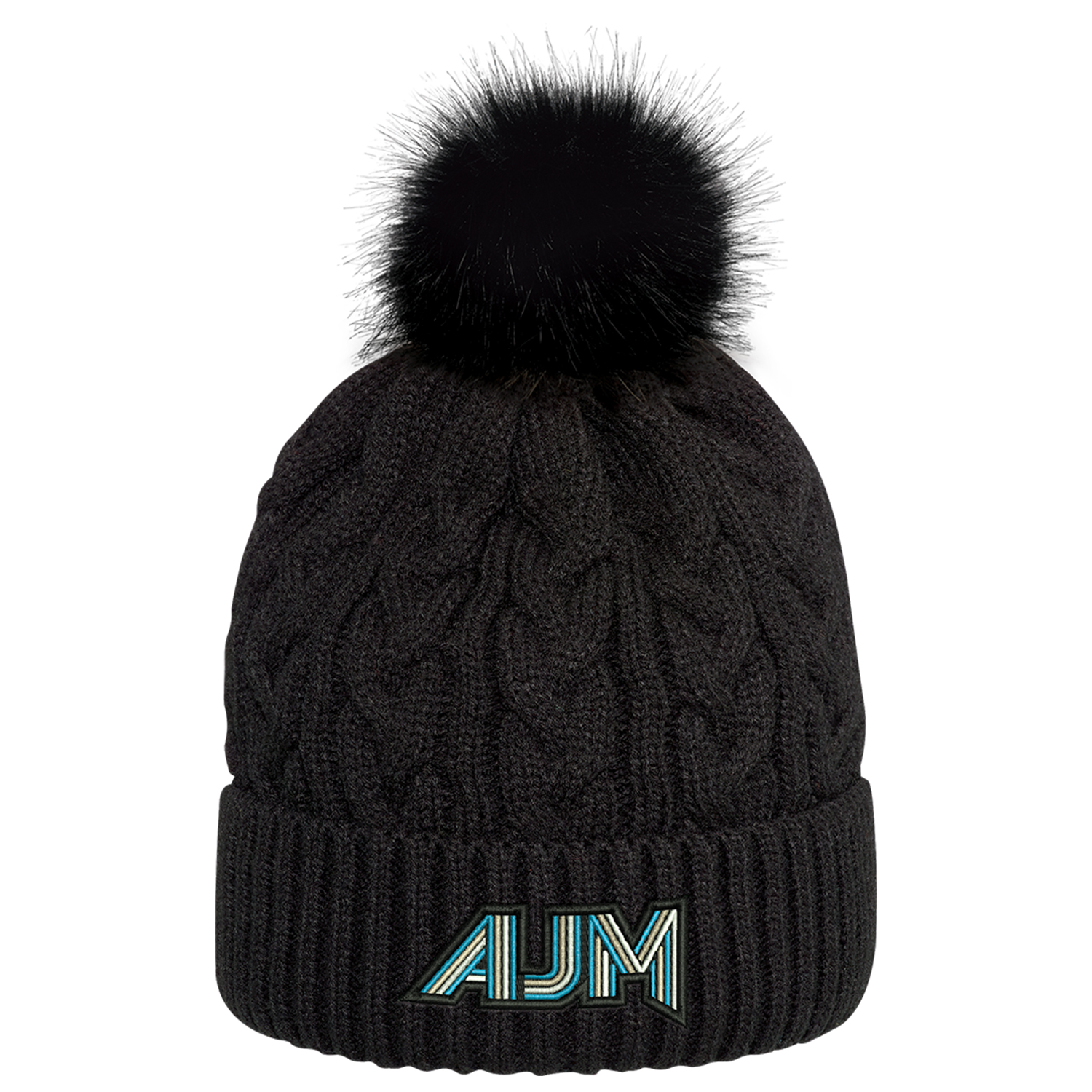 Acrylic Cuff Toque (Faux Fur Pom Pom 12cm, Women’s) Jacquard cable knit Acrylic Cuff Toque (Faux Fur Pom Pom 12cm, Women’s)