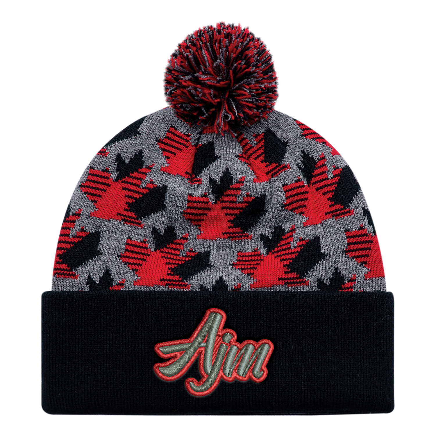 Acrylic Cuff Toque (Maple Leaf, Pom Pom 8cm) Jacquard knit Acrylic Cuff Toque (Maple Leaf, Pom Pom 8cm)