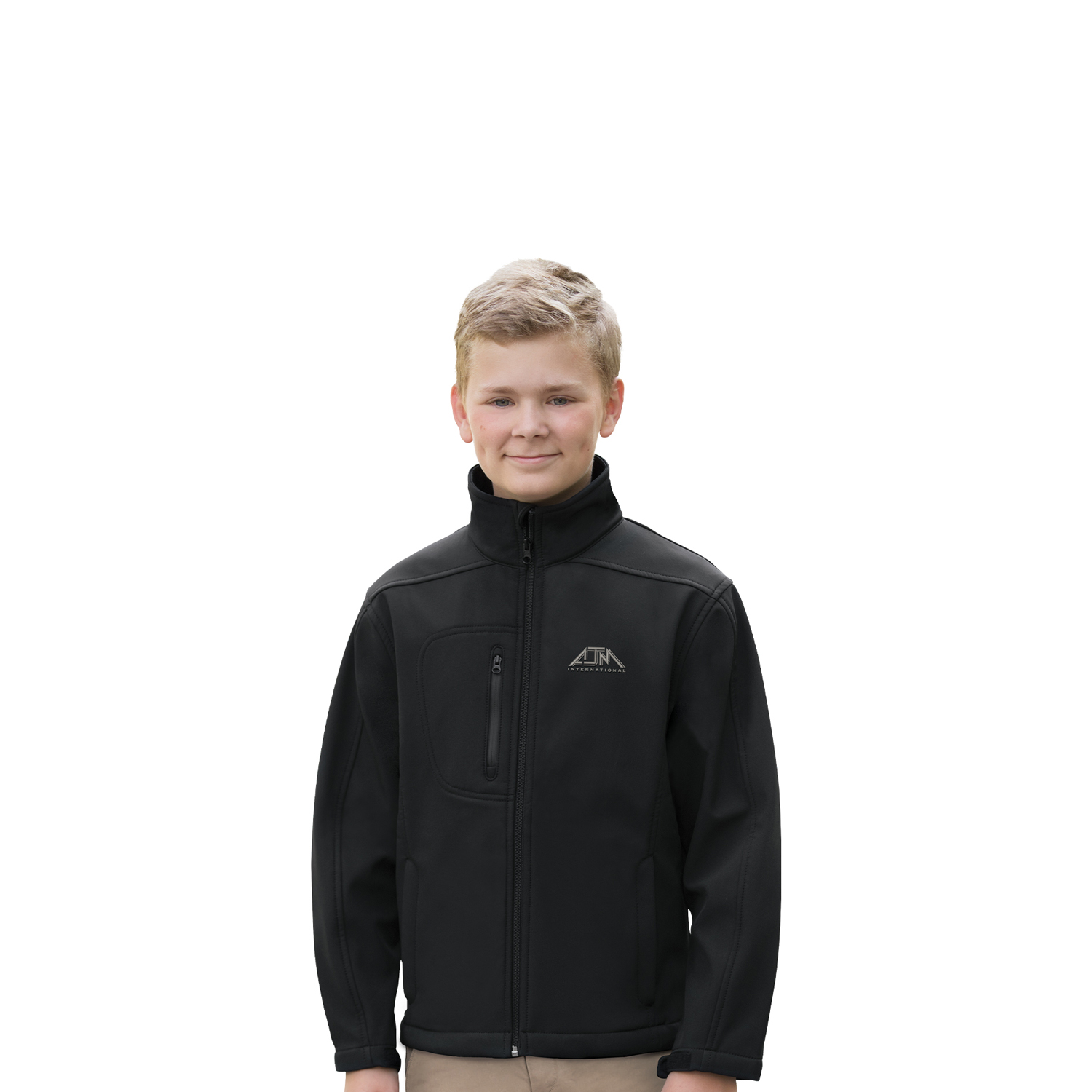 Performance Seasonal Softshell Jackets (Youth) 94% Polyester / 6% Spandex, 3-layer Bonded Softshell Stretchable :: Waterproof :: Wind resistant Breathable :: Anti pill microfleece Full length front zipper Two zippered side pockets & one zippered chest pocket :: Two inside pockets Adjustable velcro tab closure on cuffs :: Adjustable draw cord on hem Performance Seasonal Softshell Jackets (Youth)