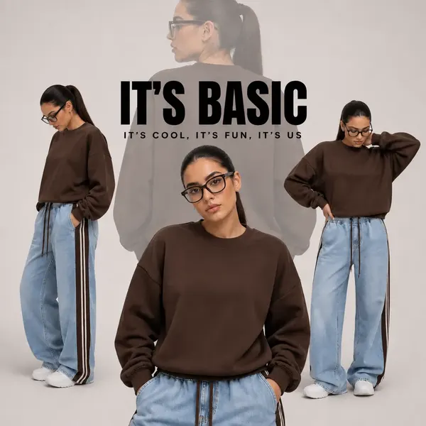 Model styling a classic blank crewneck